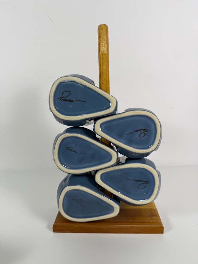 Just Added - (5) Mexican Ceramic Coffee Cups with Display Stand by Artist Rodolfo Padilla [Photo 4]