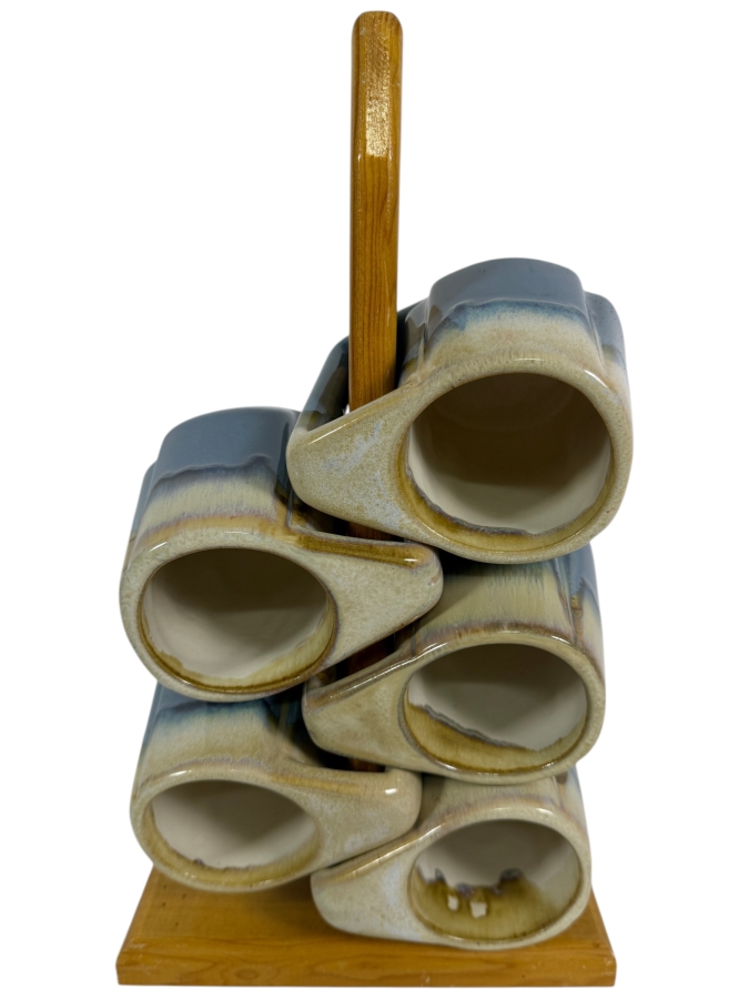Just Added - (5) Mexican Ceramic Coffee Cups with Display Stand by Artist Rodolfo Padilla