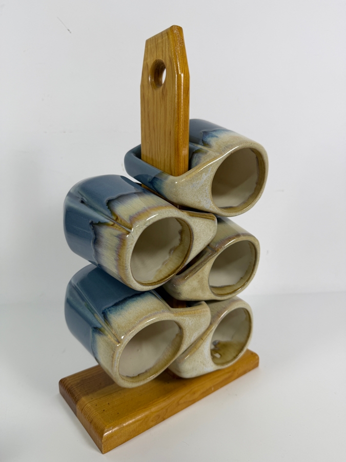 Just Added - (5) Mexican Ceramic Coffee Cups with Display Stand by Artist Rodolfo Padilla [Photo 3]