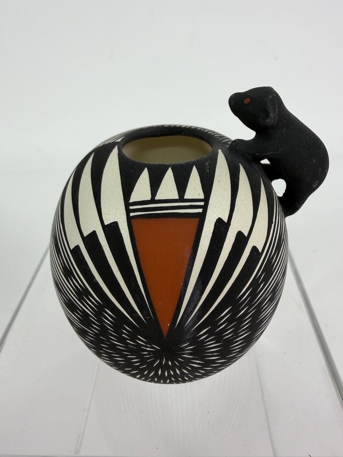 Just Added - Jennifer Vallo Acoma, NM Small Native American Pottery Jar with Bear 3'H [Photo 2]