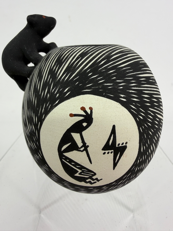 Just Added - Jennifer Vallo Acoma, NM Small Native American Pottery Jar with Bear 3'H [Photo 3]
