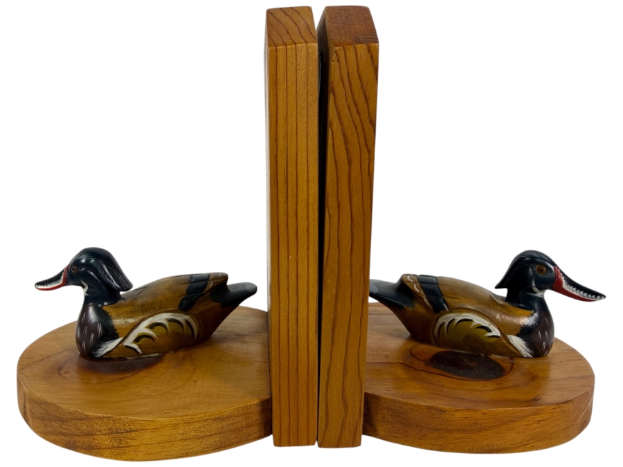 Just Added - Pair of Wooden Hand-Painted Duck Bookends 12W X 7H