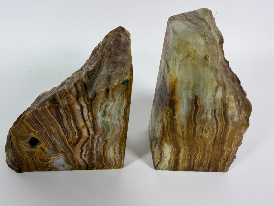 Just Added - Pair of Polished Banded Onyx Bookends 9W X 6.5H [Photo 2]