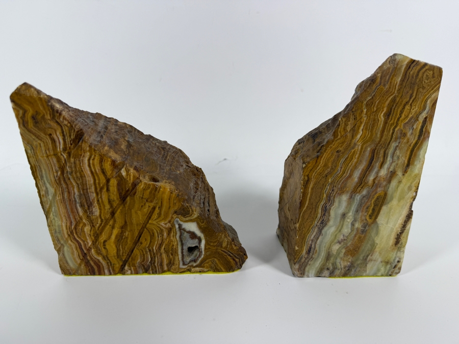 Just Added - Pair of Polished Banded Onyx Bookends 9W X 6.5H [Photo 4]