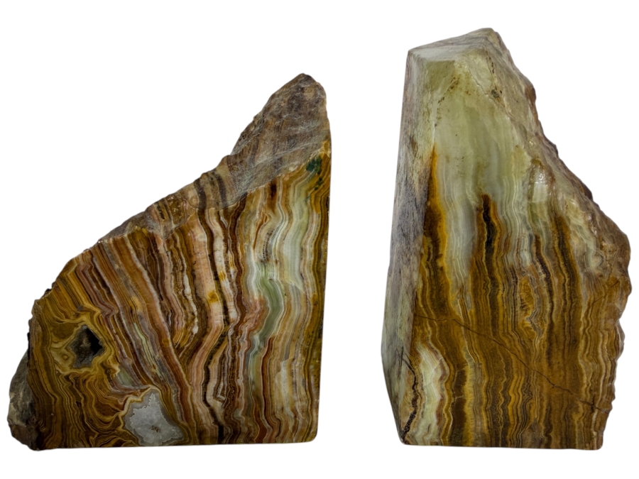 Just Added - Pair of Polished Banded Onyx Bookends 9W X 6.5H
