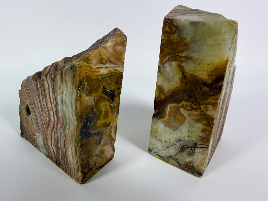 Just Added - Pair of Polished Banded Onyx Bookends 9W X 6.5H [Photo 3]