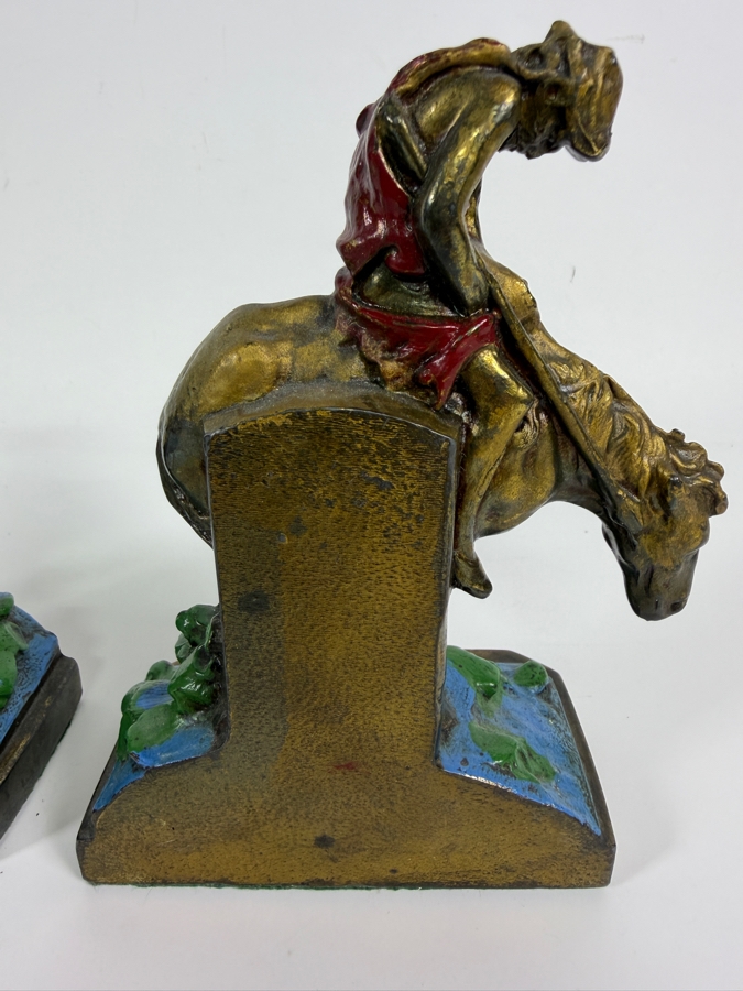 Just Added - Pair of Hand-Painted Polychrome Metal Bookends After James Earle Fraser's Iconic 'End of the Trail' Sculpture 6'H [Photo 4]