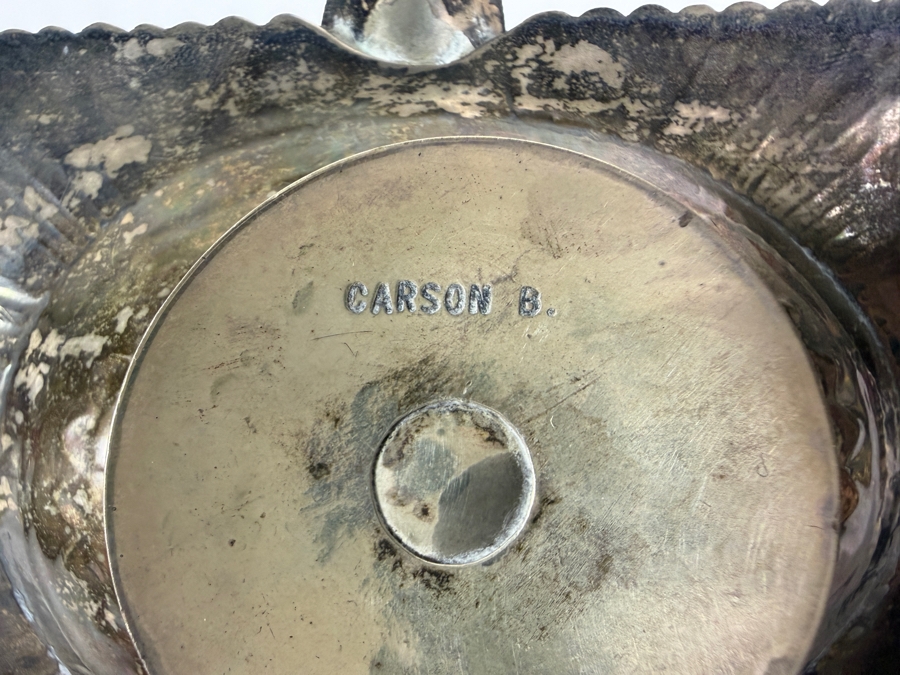 Just Added - Vintage Navajo Sterling Silver and Turquoise Ashtray Signed by Artist Carson Begay 4.5'W X 3.5'D X 2'H 67.3g
 [Photo 7]
