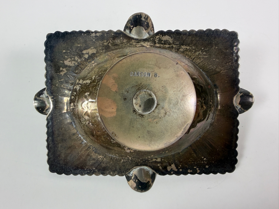 Just Added - Vintage Navajo Sterling Silver and Turquoise Ashtray Signed by Artist Carson Begay 4.5'W X 3.5'D X 2'H 67.3g
 [Photo 6]