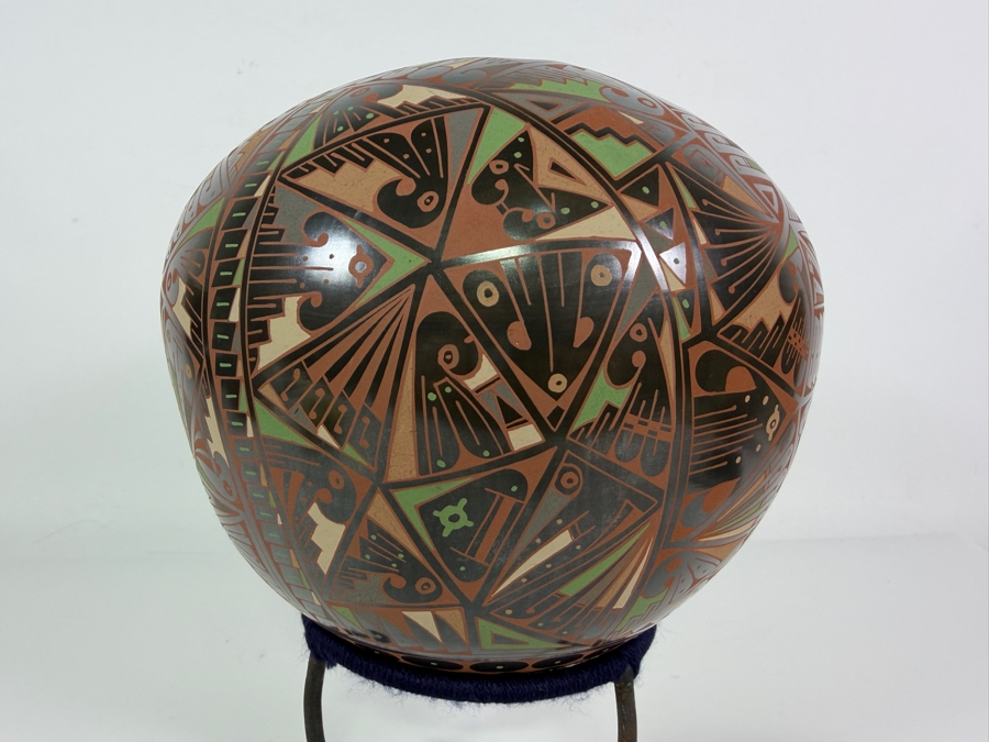 Just Added - Stunning Mata Ortiz Pottery by Naty Ortega and Cesar Nuñez Black Multicolor Ceramics Mexican Fine Folk Art 9W X 8H [Photo 8]