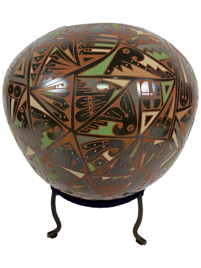 Just Added - Stunning Mata Ortiz Pottery by Naty Ortega and Cesar Nuñez Black Multicolor Ceramics Mexican Fine Folk Art 9W X 8H