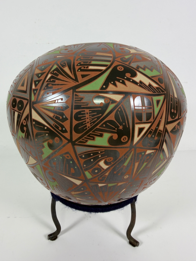 Just Added - Stunning Mata Ortiz Pottery by Naty Ortega and Cesar Nuñez Black Multicolor Ceramics Mexican Fine Folk Art 9W X 8H [Photo 2]