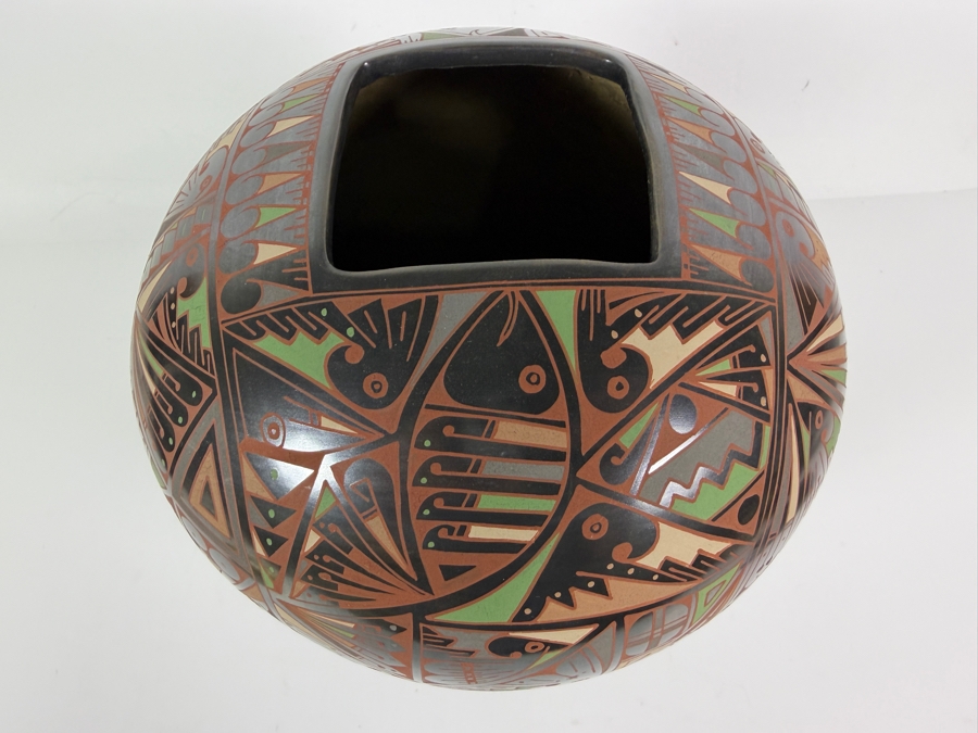 Just Added - Stunning Mata Ortiz Pottery by Naty Ortega and Cesar Nuñez Black Multicolor Ceramics Mexican Fine Folk Art 9W X 8H [Photo 5]