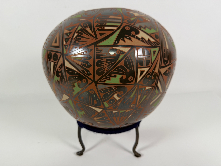 Just Added - Stunning Mata Ortiz Pottery by Naty Ortega and Cesar Nuñez Black Multicolor Ceramics Mexican Fine Folk Art 9W X 8H [Photo 3]