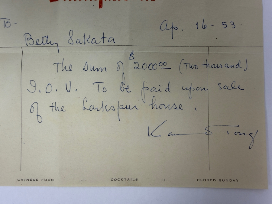 Just Added - Pair of Signed Hand-Written Letters from Chinese American Actor Kam Tong
 [Photo 3]