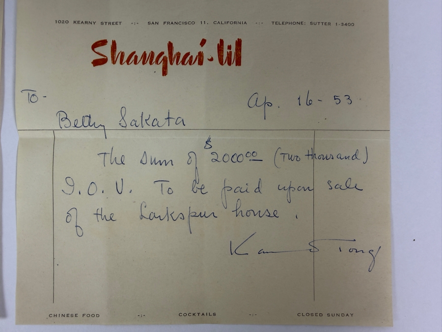 Just Added - Pair of Signed Hand-Written Letters from Chinese American Actor Kam Tong
 [Photo 2]