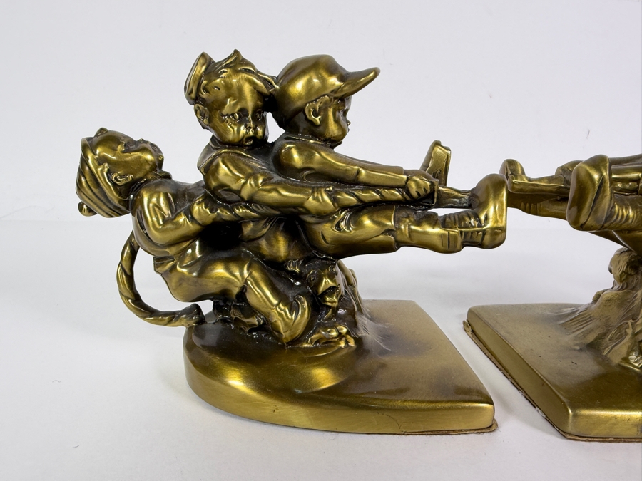 Just Added - Pair of Brass 'Tug Of War' Bookends by P.M. Craftsman 12'W X 5'H [Photo 3]