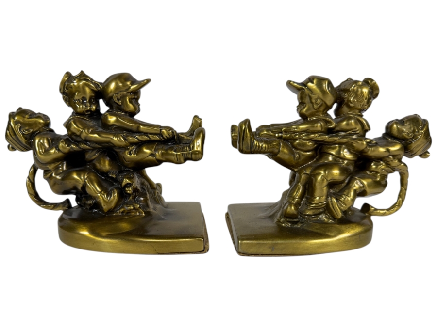 Just Added - Pair of Brass 'Tug Of War' Bookends by P.M. Craftsman 12'W X 5'H