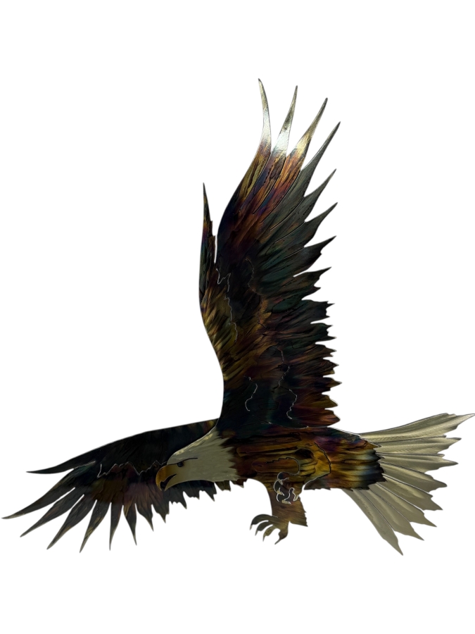 Just Added - Signed Handcrafted Metal Wall Art Sculpture of a Soaring Bald Eagle 24'W X 22'H