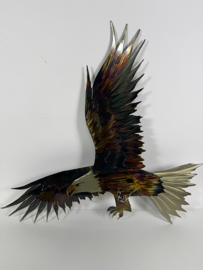 Just Added - Signed Handcrafted Metal Wall Art Sculpture of a Soaring Bald Eagle 24'W X 22'H [Photo 2]