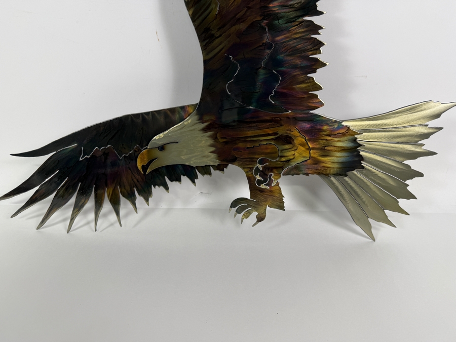 Just Added - Signed Handcrafted Metal Wall Art Sculpture of a Soaring Bald Eagle 24'W X 22'H [Photo 3]