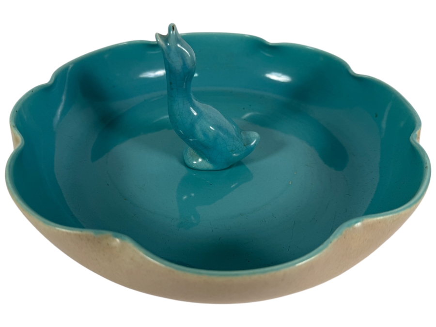 Just Added - Vintage California Pottery Bowl 12'W and Duck Figurine (Figurine Is Not Attached to the Bowl - See Photos)