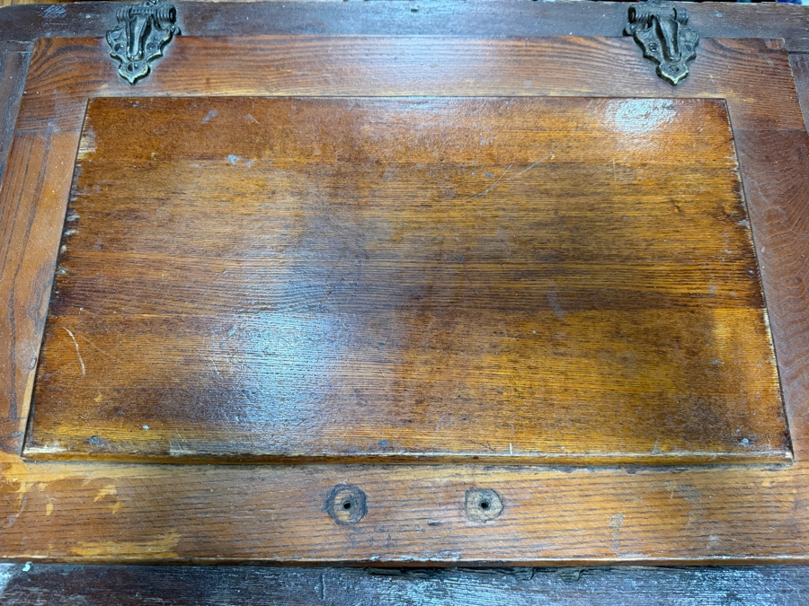 Just Added - Antique Henry N Clark Co Crescent Boston Single Door Wood Ice Box Featuring Cast Brass Ornate Hardware Latch Hinges And Original Raised Relief Brass Name Plate 26W X 16D X 42H [Photo 4]