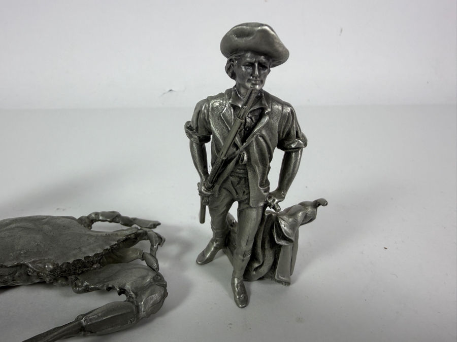 Just Added - Collection Of Three Vintage Solid Pewter Figurines Including Bates And Klinke Washington Monument Rondell Blue Crab And 1972 Prescott W Baston Minuteman Made In USA [Photo 3]