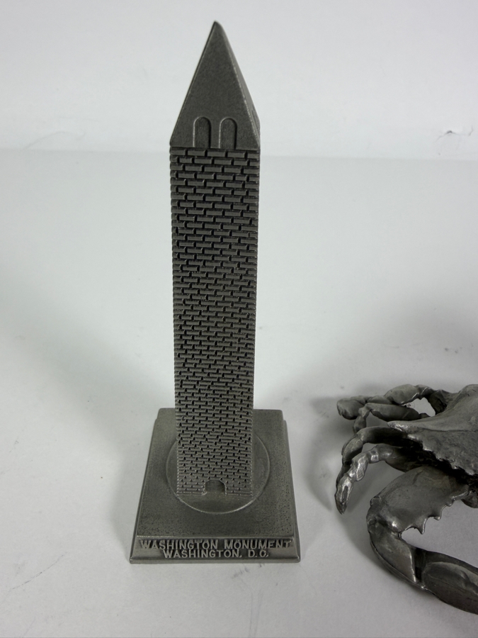 Just Added - Collection Of Three Vintage Solid Pewter Figurines Including Bates And Klinke Washington Monument Rondell Blue Crab And 1972 Prescott W Baston Minuteman Made In USA [Photo 4]