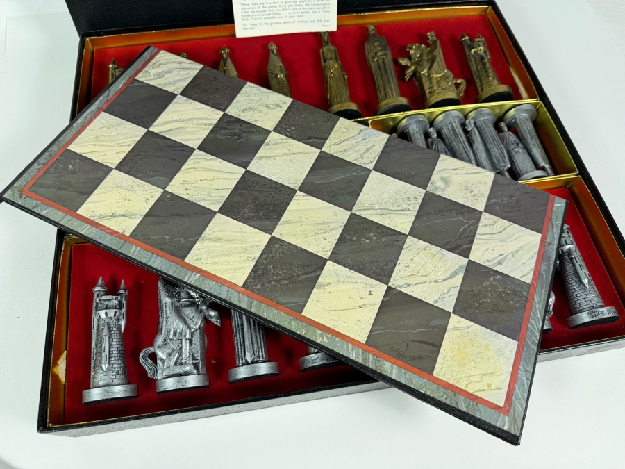 Just Added - Vintage 1962 Conqueror Sculptured Chess By Peter Ganine Medieval Gothic Tournament Edition Plastic Weighted Pieces Model 1489 Pacific Game Co Complete In Original Box [Photo 8]