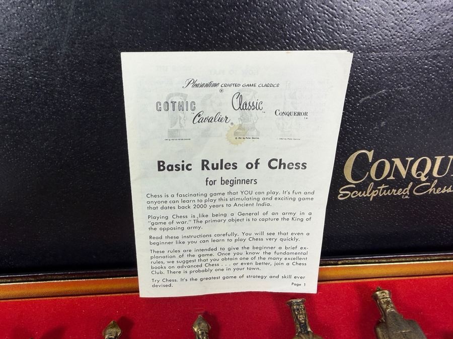Just Added - Vintage 1962 Conqueror Sculptured Chess By Peter Ganine Medieval Gothic Tournament Edition Plastic Weighted Pieces Model 1489 Pacific Game Co Complete In Original Box [Photo 7]