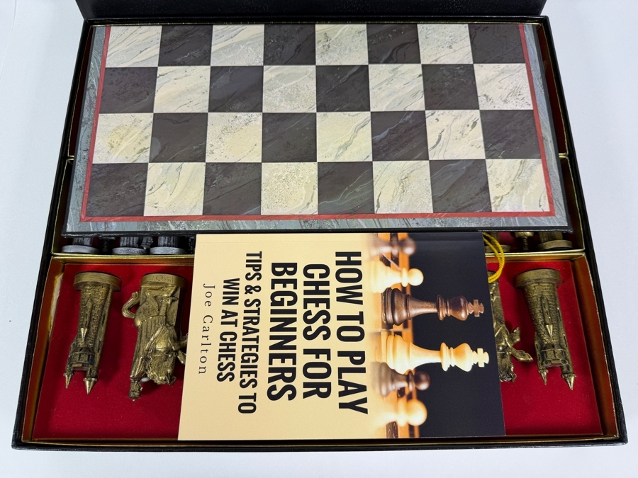 Just Added - Vintage 1962 Conqueror Sculptured Chess By Peter Ganine Medieval Gothic Tournament Edition Plastic Weighted Pieces Model 1489 Pacific Game Co Complete In Original Box [Photo 2]