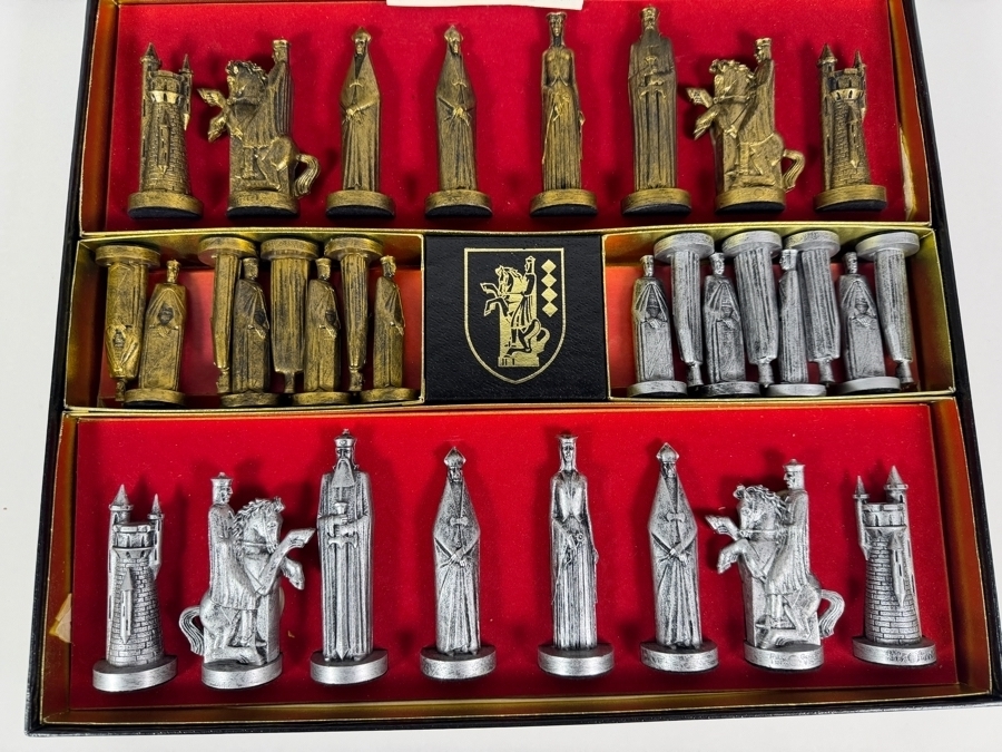 Just Added - Vintage 1962 Conqueror Sculptured Chess By Peter Ganine Medieval Gothic Tournament Edition Plastic Weighted Pieces Model 1489 Pacific Game Co Complete In Original Box [Photo 3]