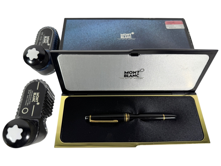 Just Added - Vintage Montblanc Meisterstuck Classique 144 Black And Two-Tone '4810' 14-karat gold Nib Fountain Pen Gift Set Including Two 50ml Ribbed Glass Ink Bottles New In Box Made In Germany