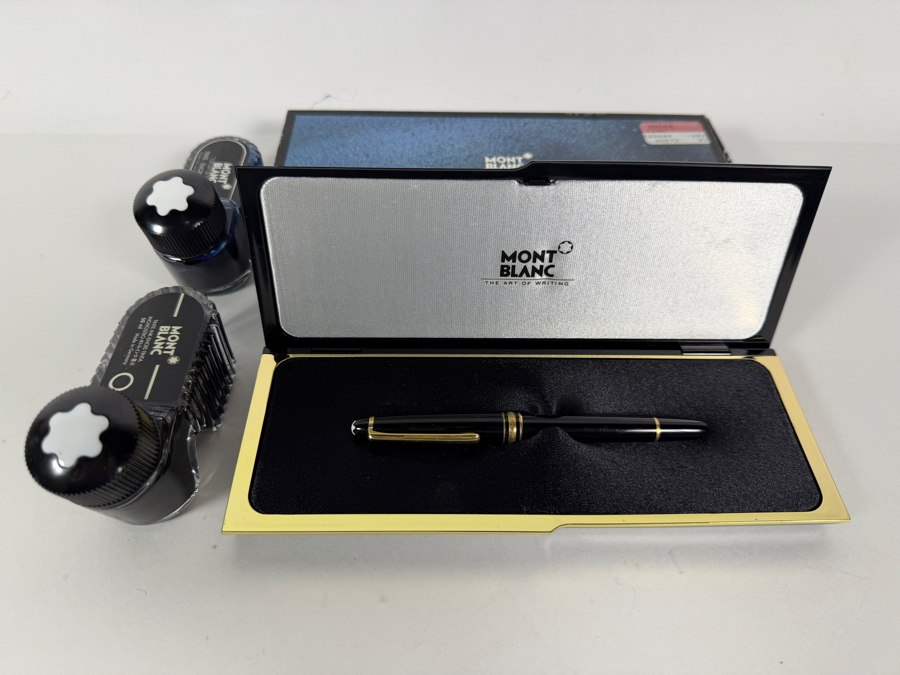 Just Added - Vintage Montblanc Meisterstuck Classique 144 Black And Two-Tone '4810' 14-karat gold Nib Fountain Pen Gift Set Including Two 50ml Ribbed Glass Ink Bottles New In Box Made In Germany [Photo 2]