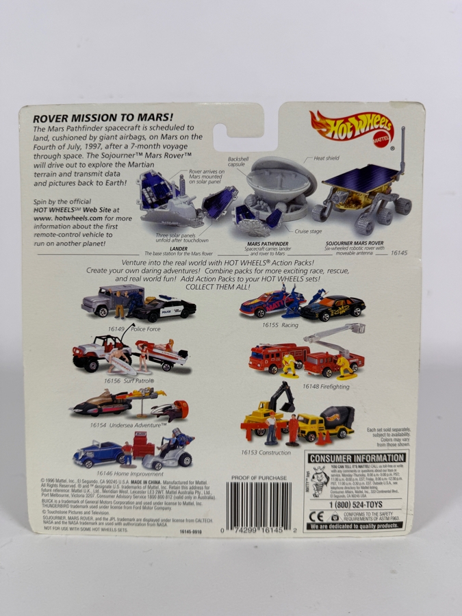 Just Added - Vintage Mattel Hot Wheels Action Pack JPL Sojourner Mars Rover Die Cast Toy Vehicles Play Set Including Lander And Mars Pathfinder Unopened On Original Card Model Number 16145 [Photo 7]
