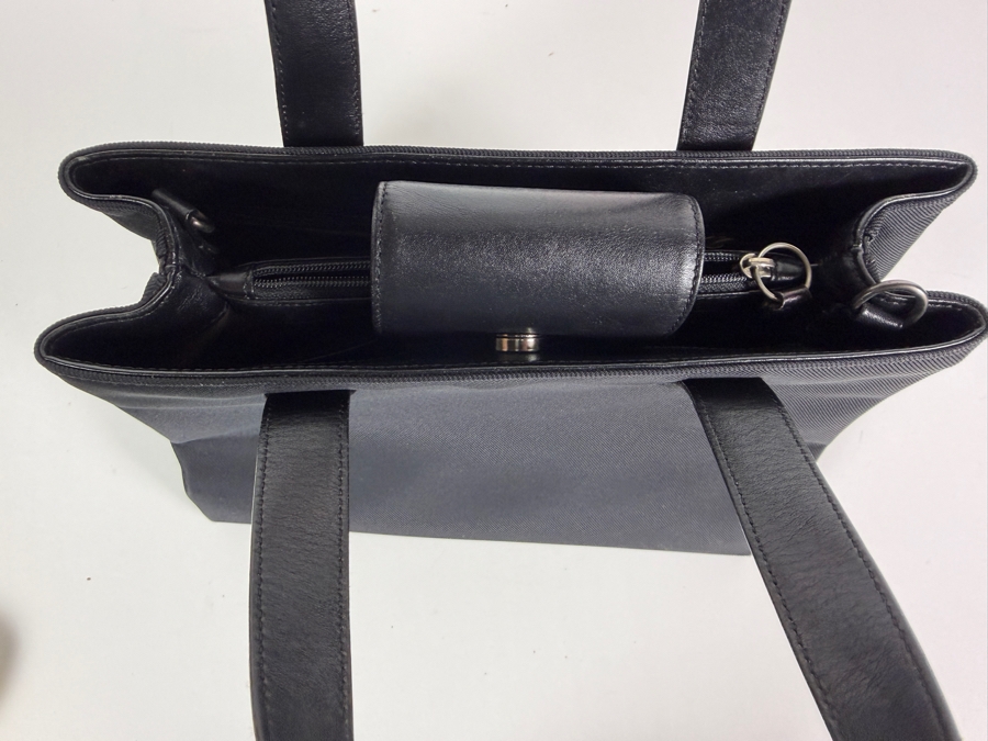 Just Added - Vintage Coach Mercer Medium Satchel Bag In Black Nylon Twill Fabric Featuring Smooth Black Leather Trim Dual Top Handles And Multiple Interior Compartments Style 7400 [Photo 3]