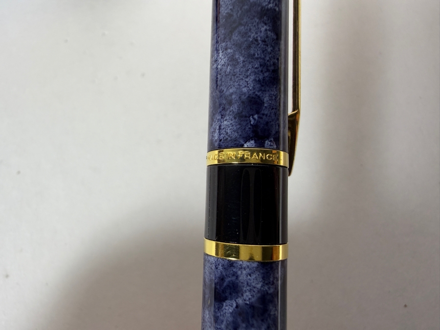 Just Added - Vintage Waterman Laureat I Blue Marble Lacquer And Gold Trim Capped Rollerball Pen New In Box Made In France [Photo 5]