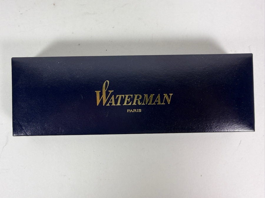 Just Added - Vintage Waterman Laureat I Blue Marble Lacquer And Gold Trim Capped Rollerball Pen New In Box Made In France [Photo 2]