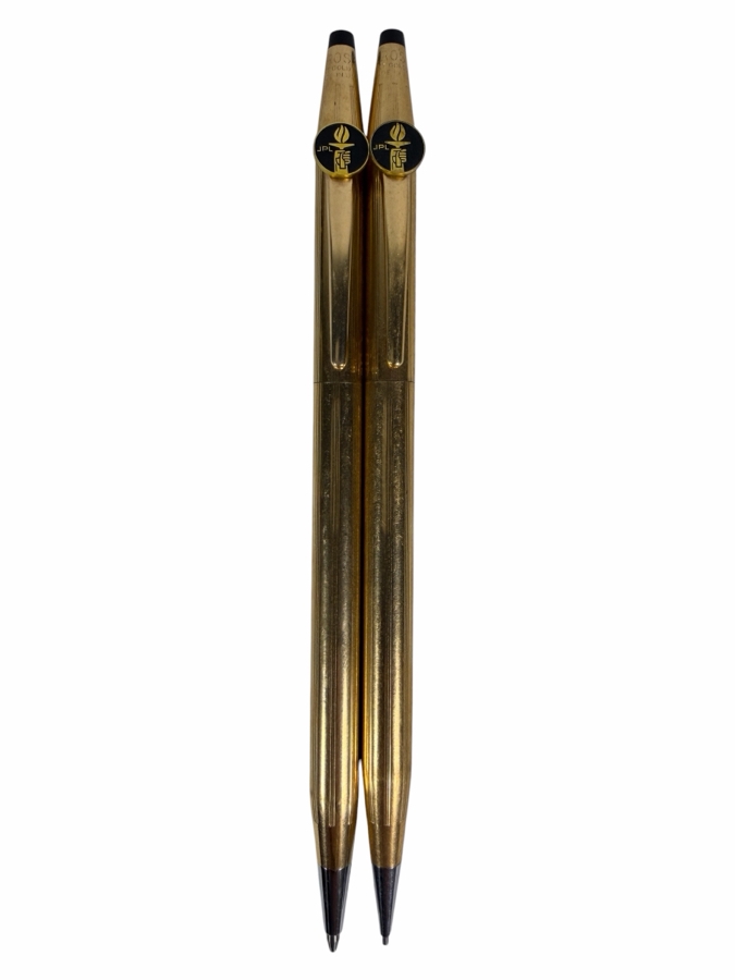 Just Added - Pair of Vintage Cross 1/20 14K Gold Filled Presentation Pens Engraved For 30 Years Of Service To Dr. R. C. Tausworthe With Custom Jet Propulsion Laboratory Logo Emblem Clip [Photo 3]