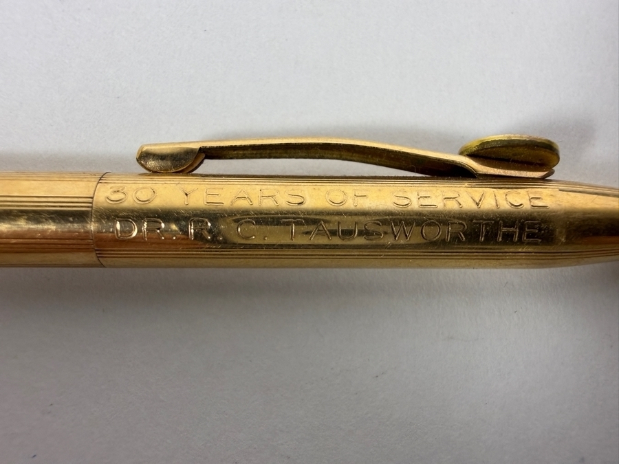 Just Added - Pair of Vintage Cross 1/20 14K Gold Filled Presentation Pens Engraved For 30 Years Of Service To Dr. R. C. Tausworthe With Custom Jet Propulsion Laboratory Logo Emblem Clip [Photo 8]