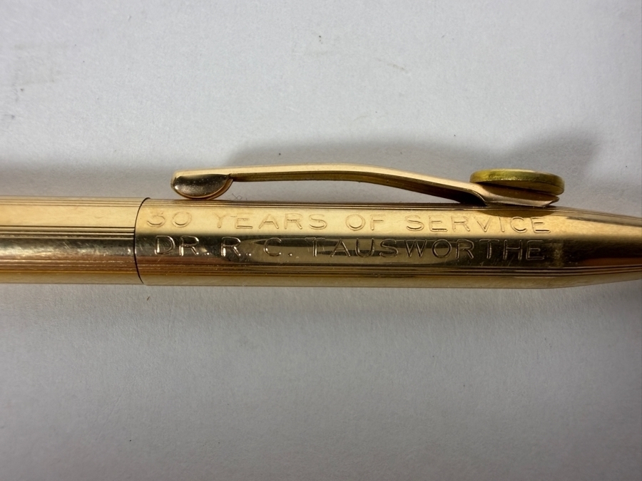 Just Added - Pair of Vintage Cross 1/20 14K Gold Filled Presentation Pens Engraved For 30 Years Of Service To Dr. R. C. Tausworthe With Custom Jet Propulsion Laboratory Logo Emblem Clip [Photo 9]