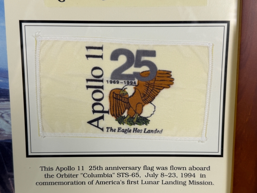 Just Added - NASA Apollo 11 Twenty-Fifth Anniversary Flown Flag Presentation Award Awarded To Robert C. Tausworthe Flag Flown Aboard Space Shuttle Columbia STS-Sixty-Five Mission from July 8 to July 23, 1994 [Photo 2]