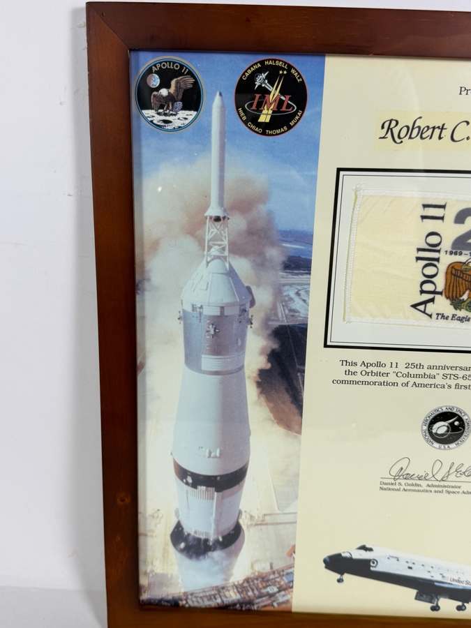 Just Added - NASA Apollo 11 Twenty-Fifth Anniversary Flown Flag Presentation Award Awarded To Robert C. Tausworthe Flag Flown Aboard Space Shuttle Columbia STS-Sixty-Five Mission from July 8 to July 23, 1994 [Photo 7]