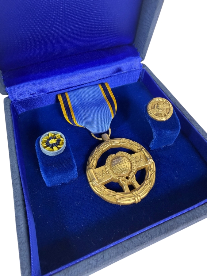 Just Added - RARE Vintage 1975 NASA Exceptional Service Medal in Original Box with Framed NASA Signed Certificate Presented to Robert C. Tausworthe with Original 1975 NASA Annual Awards Ceremony Program Presenting the Award to Dr. Tausworthe