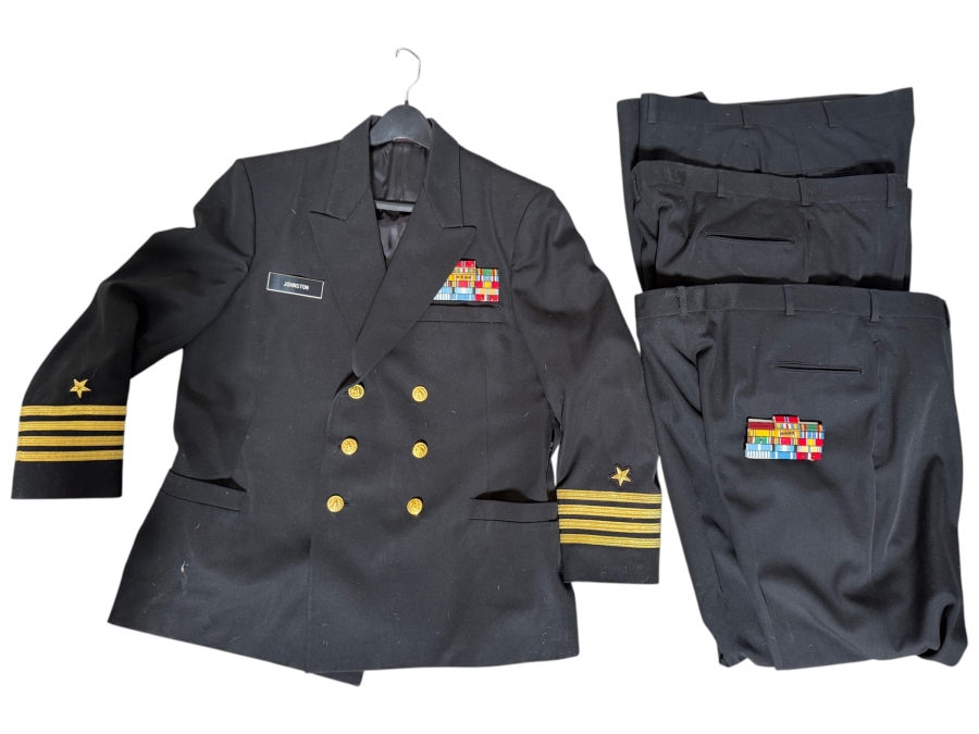 Just Added - US Navy Captain Officer's Dress Uniform with Multiple Ribbon Bar Racks Featuring Various Awards and Campaign Ribbons
