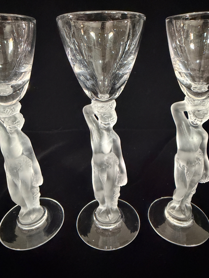 Just Added - (4) Vintage French Bayel Crystal 'Bacchus' Cordial Liqueur Glasses 6'H [Photo 3]