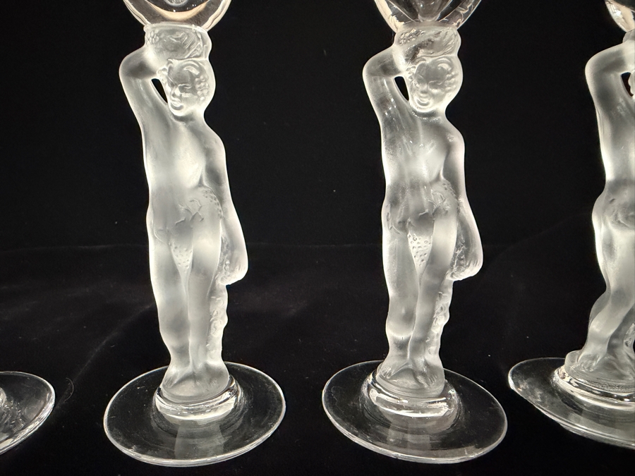 Just Added - (4) Vintage French Bayel Crystal 'Bacchus' Cordial Liqueur Glasses 6'H [Photo 4]
