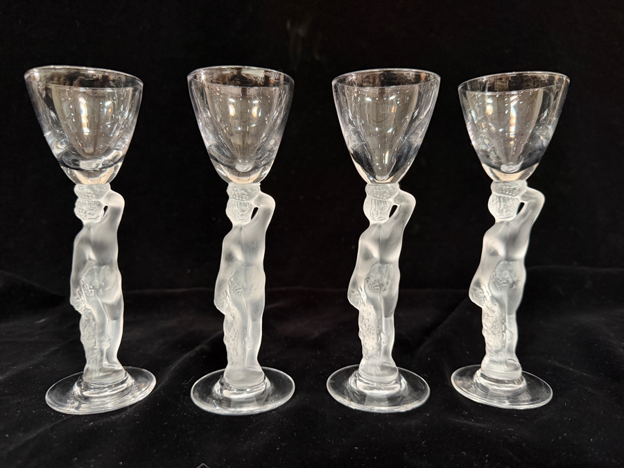 Just Added - (4) Vintage French Bayel Crystal 'Bacchus' Cordial Liqueur Glasses 6'H [Photo 5]