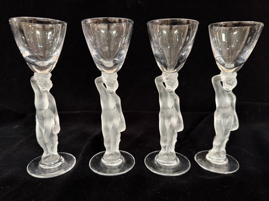 Just Added - (4) Vintage French Bayel Crystal 'Bacchus' Cordial Liqueur Glasses 6'H [Photo 2]